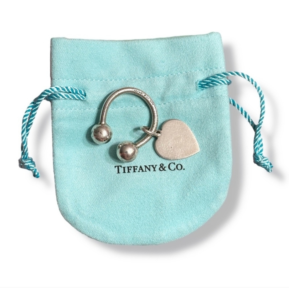 TIFFANY & CO. Sterling Silver Screwball Horseshoe Keyring Heart Charm VINTAGE